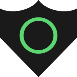 A dark gray shield with a green circle in the center